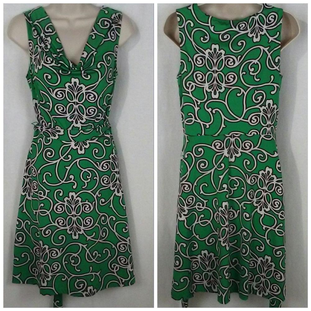 INC dress Size S Green White brown swirls Travel - Picture 1 of 7